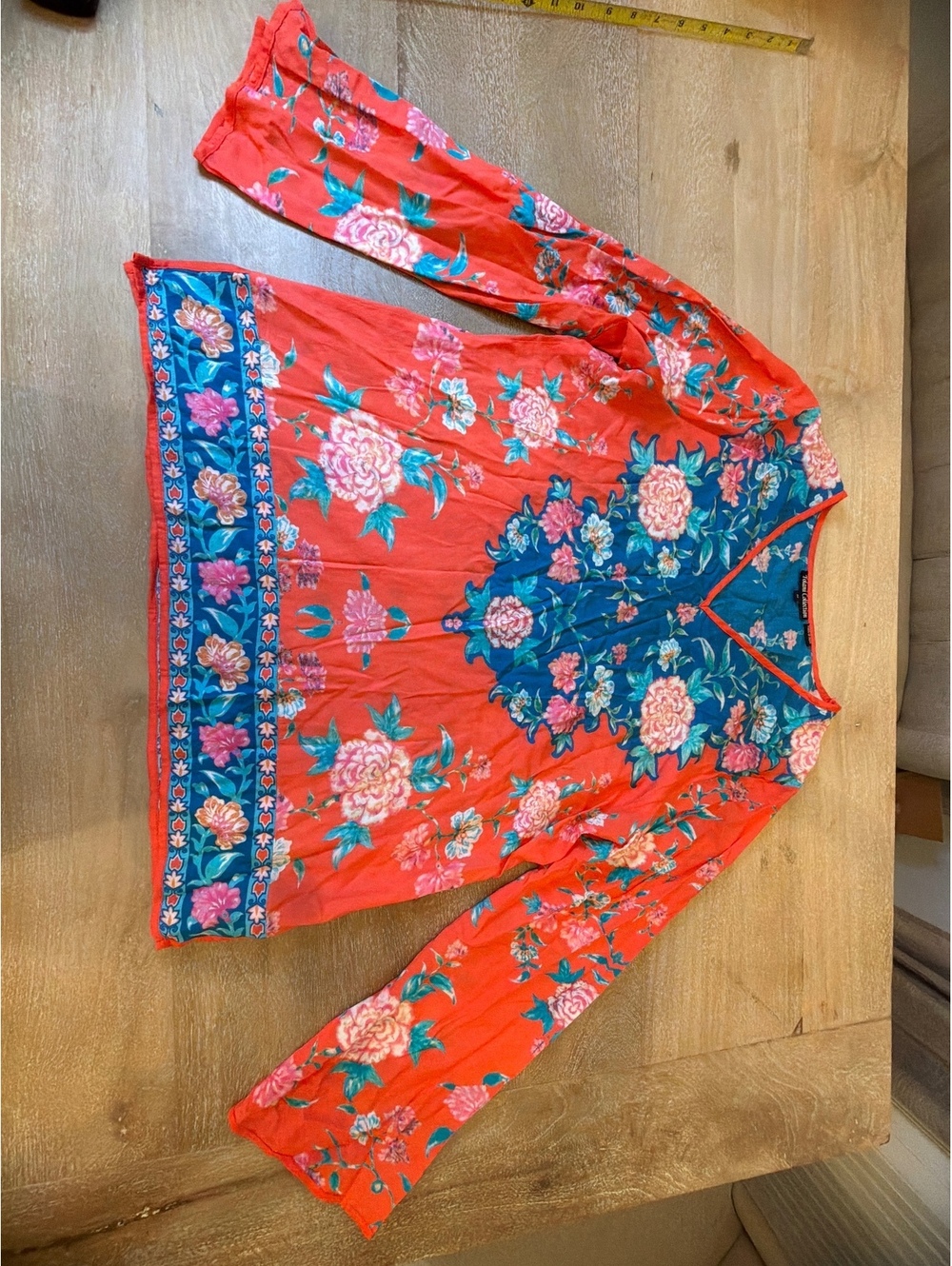 Tolani Collection Modal Floral Tunic Blouse Coral Pink Blue Boho Top M
